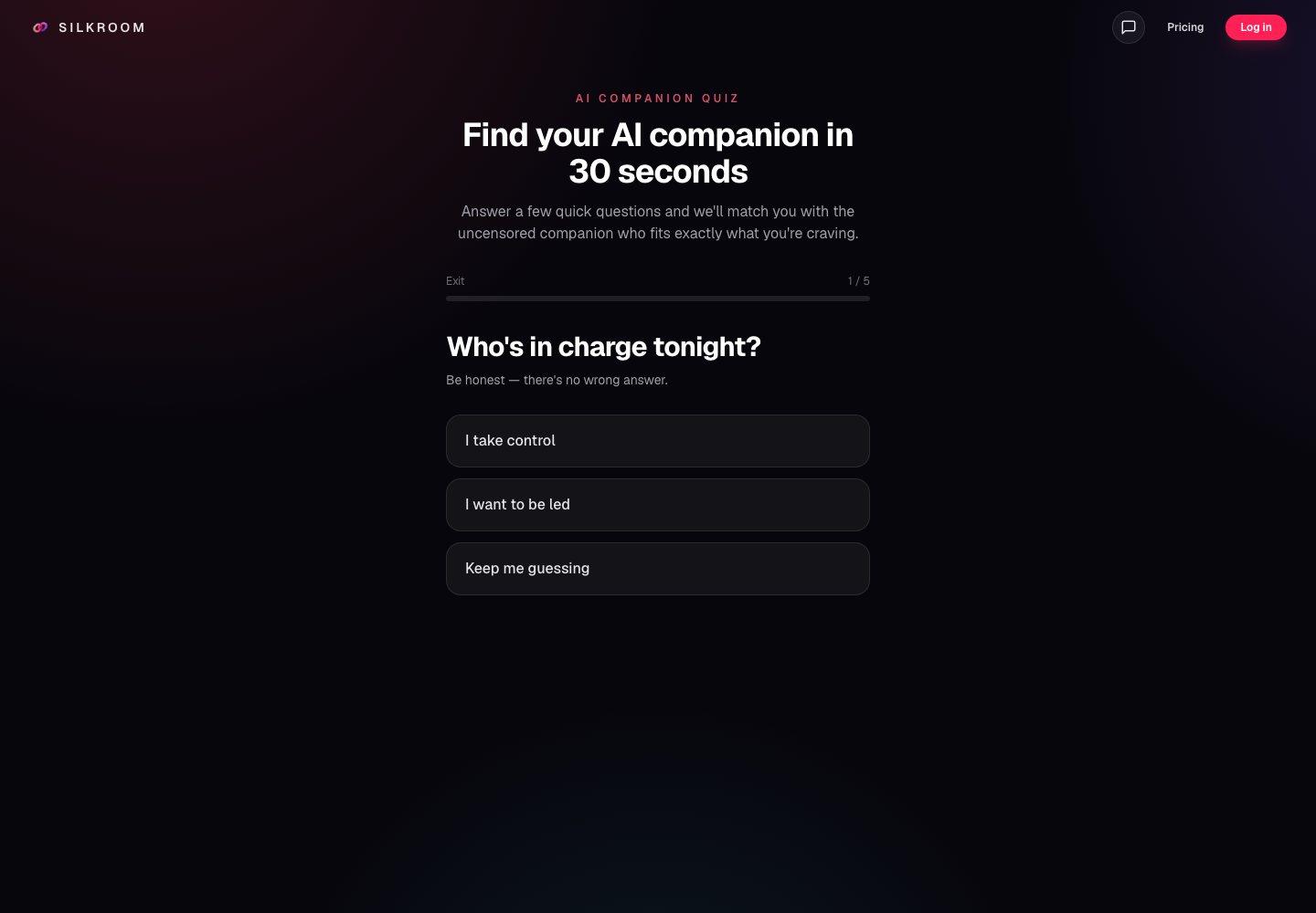 SilkRoom's quiz matches adults with a companion before the first conversation